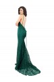Lace V-Neck Open Back Mermaid Dark Green Black Tie Prom Dress Canada Factory