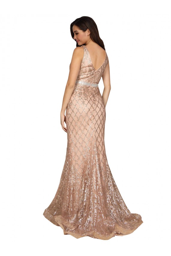 Sequin & Sparkling Sequin V-Neck V-Back Mermaid Rose Gold Plus Size Formal Prom Dress Canada Factory
