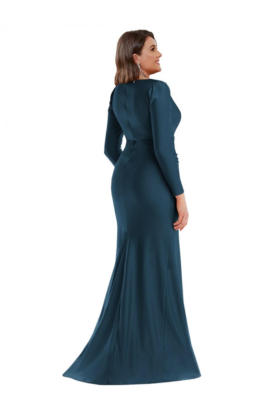 Silky Satin V-Neck Mermaid Atlantic Blue Plus Size Formal Prom Dress Canada Factory