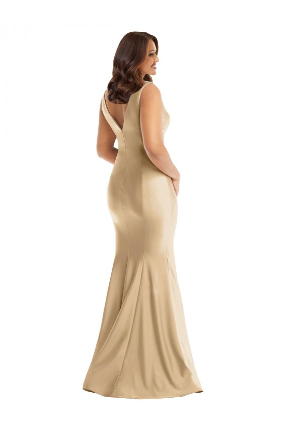 Silky Satin V-Neck V-Back Mermaid Soft Gold Plus Size Formal Prom Dress Canada Factory