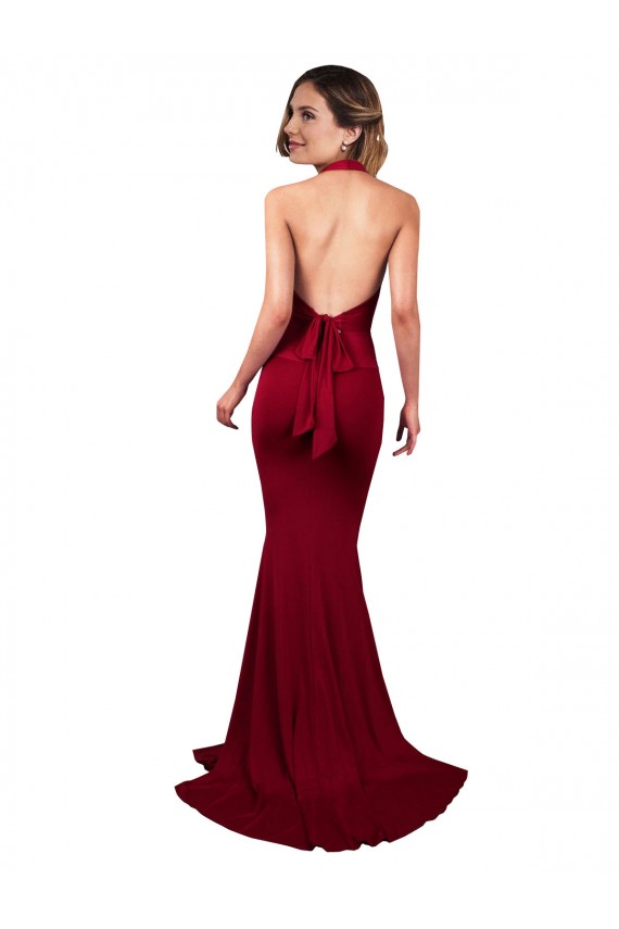 Spandex V-Neck Open Back Mermaid Burgundy Prom Dress Canada Factory