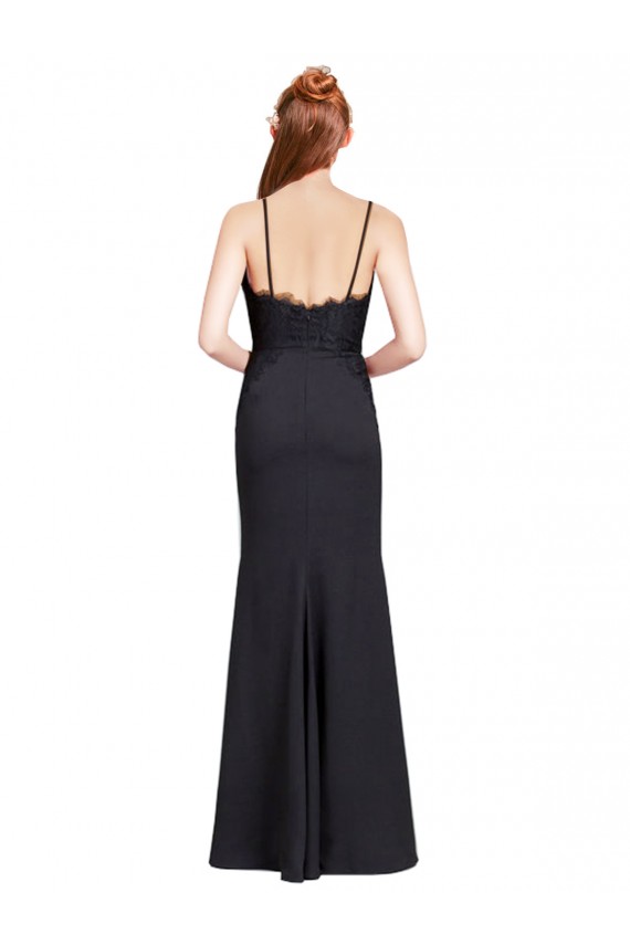 Stretch Crepe V-Neck Low Back Mermaid Black Prom Dress Canada Factory