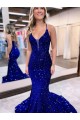 Velvet Sequin V-Neck Mermaid Royal Blue Prom Dress Canada Factory