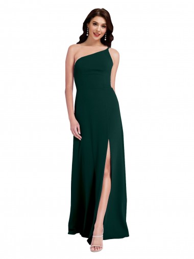 Stretch Crepe One Shoulder Open Back A-Line Midnight Green Prom Dress Canada Factory
