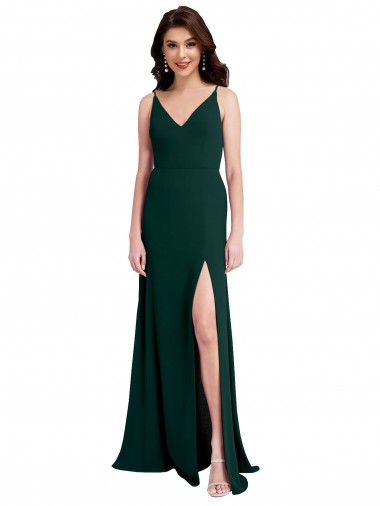 Stretch Crepe V-Neck V-Back A-Line Midnight Green Prom Dress Canada Factory