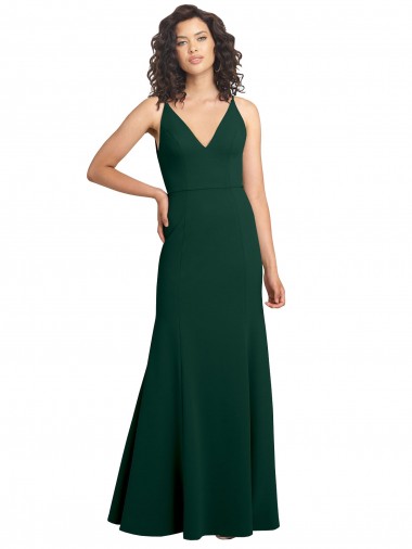 Stretch Crepe V-Neck V-Back A-Line Midnight Green Long Prom Dress Canada Factory