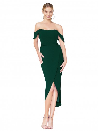 Stretch Crepe High Neck Mermaid Midnight Green High Low Prom Dress Canada Factory