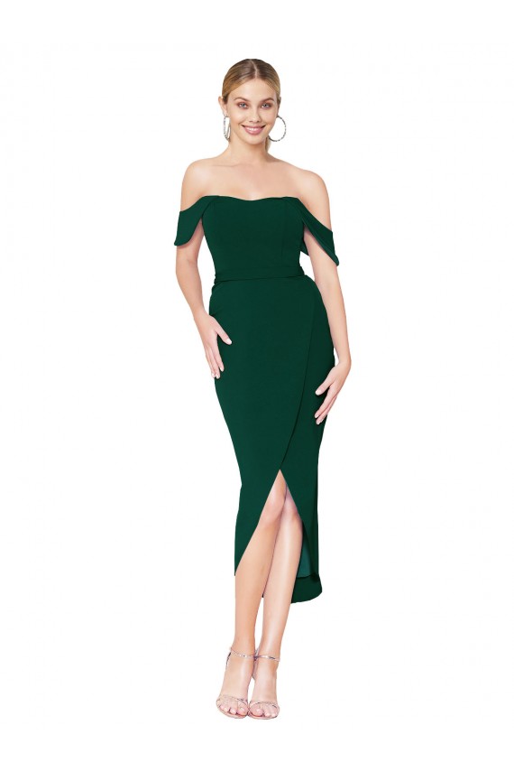 Stretch Crepe High Neck Mermaid Midnight Green High Low Prom Dress Canada Factory