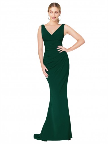 Stretch Crepe High Neck Mermaid Midnight Green Prom Dress Canada Factory