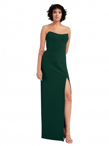 Stretch Crepe Strapless Low Back Sheath Midnight Green Prom Dress Canada Factory