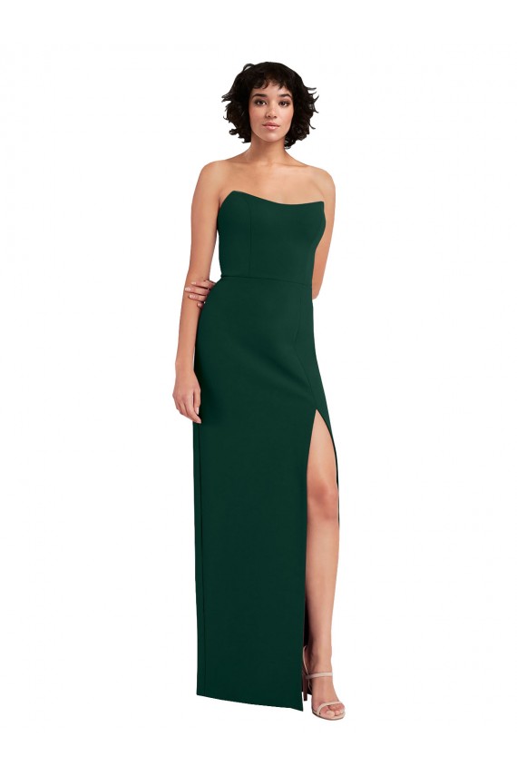 Stretch Crepe Strapless Low Back Sheath Midnight Green Prom Dress Canada Factory
