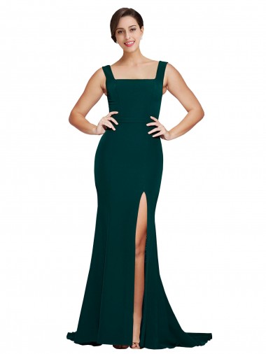 Stretch Crepe Square Neck Sheath Midnight Green Prom Dress Canada Factory