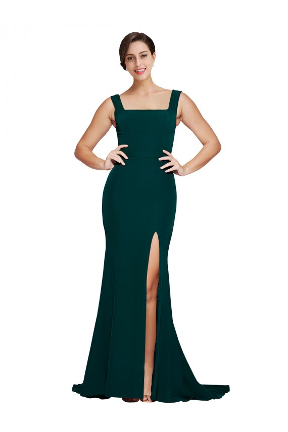 Stretch Crepe Square Neck Sheath Midnight Green Prom Dress Canada Factory