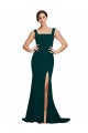 Stretch Crepe Square Neck Sheath Midnight Green Prom Dress Canada Factory