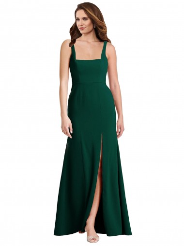Stretch Crepe Square Neck Trumpet Midnight Green Prom Dress Canada Factory