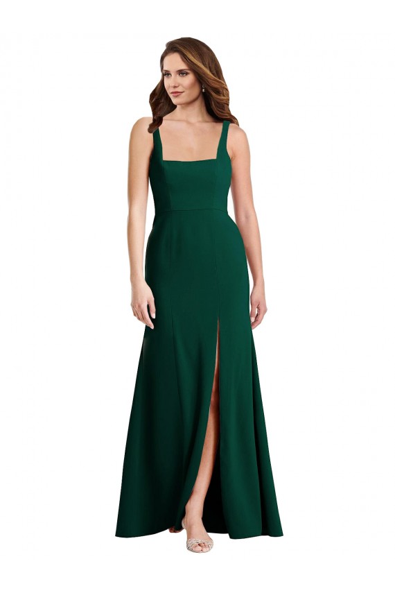 Stretch Crepe Square Neck Trumpet Midnight Green Prom Dress Canada Factory