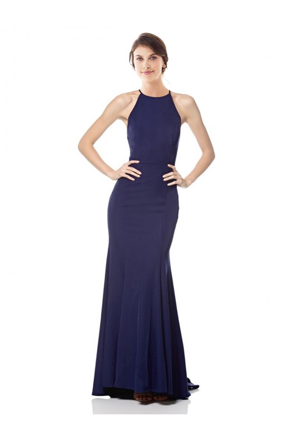 Stretch Crepe High Neck Mermaid Navy Blue Prom Dress Canada Factory