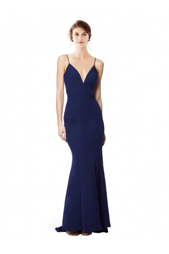 Stretch Crepe High Neck Open Back Mermaid Navy Blue Prom Dress Canada Factory