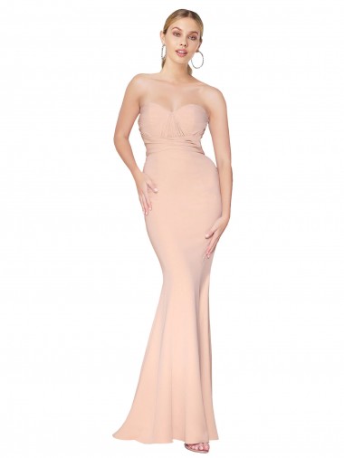 Stretch Crepe High Neck Mermaid Nude Prom Dress Canada Factory