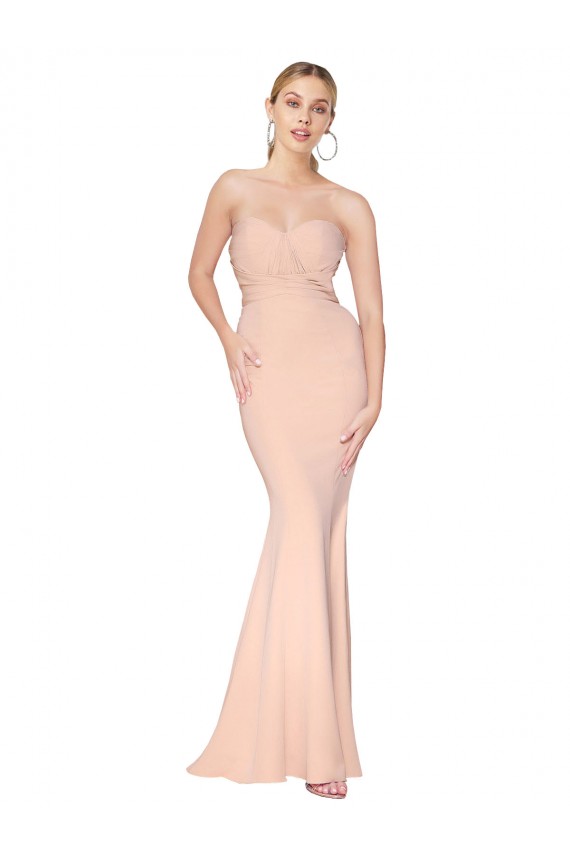 Stretch Crepe High Neck Mermaid Nude Prom Dress Canada Factory