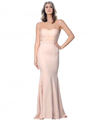 Stretch Crepe & Tulle Sweetheart Low Back Sheath Nude Prom Dress Canada Factory
