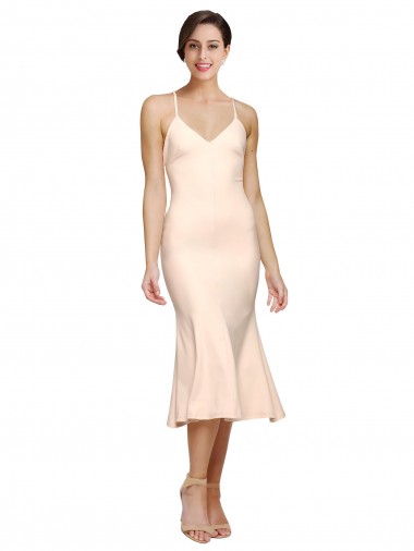 Stretch Crepe V-Neck Open Back Sheath Nude Prom Dress Canada Factory