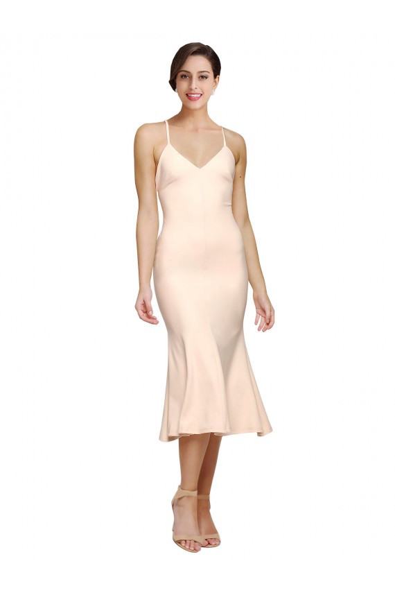 Stretch Crepe V-Neck Open Back Sheath Nude Prom Dress Canada Factory