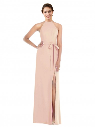 Stretch Crepe Halter Neck Open Back Trumpet Nude Prom Dress Canada Factory
