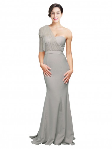 Stretch Crepe & Tulle Sweetheart Low Back Mermaid Oyster Silver Prom Dress Canada Factory