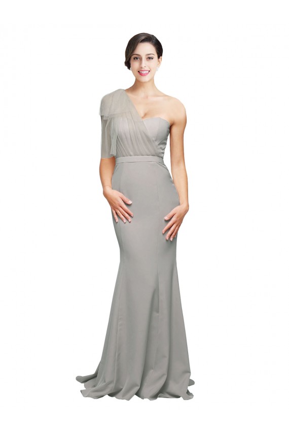 Stretch Crepe & Tulle Sweetheart Low Back Mermaid Oyster Silver Prom Dress Canada Factory