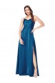 Silky Satin Cowl Neck Low Back A-Line Peacock Blue Prom Dress Canada Factory