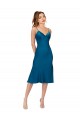 Silky Satin V-Neck Low Back A-Line Peacock Blue Prom Dress Canada Factory