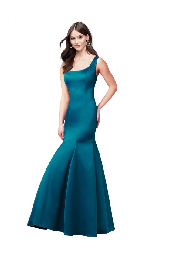Satin Bateau Neck Mermaid Peacock Blue Prom Dress Canada Factory
