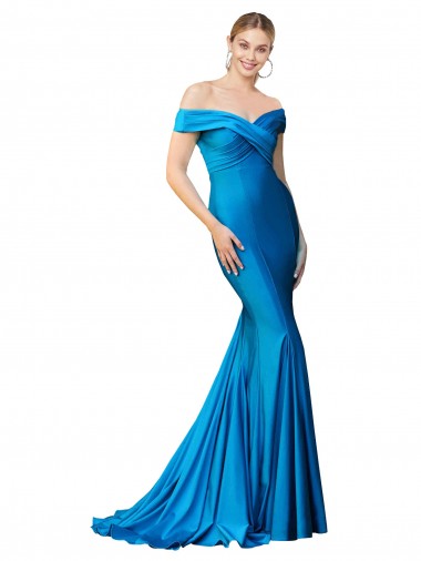 Satin High Neck Mermaid Peacock Blue Prom Dress Canada Factory