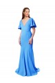 Stretch Crepe V-Neck V-Back Mermaid Sheath Peacock Blue Prom Dress Canada Factory