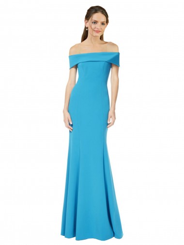 Stretch Crepe Off the Shoulder Sheath Peacock Blue Prom Dress Canada Factory