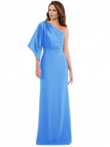 Stretch Crepe One Shoulder Trumpet Peacock Blue Prom Dress Canada Factory
