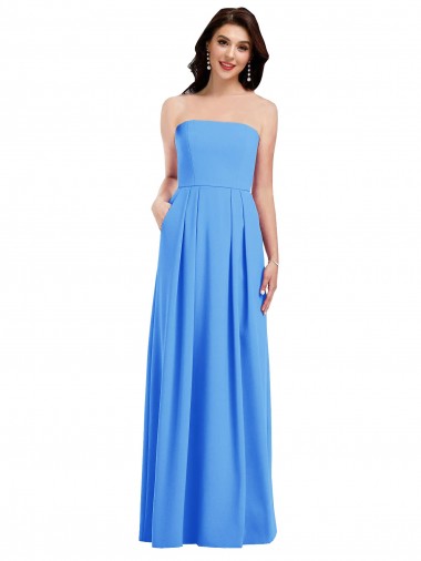 Stretch Crepe Strapless Low Back Trumpet Peacock Blue Prom Dress Canada Factory