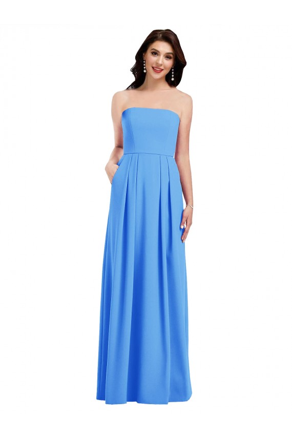 Stretch Crepe Strapless Low Back Trumpet Peacock Blue Prom Dress Canada Factory