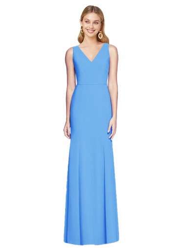 Stretch Crepe V-Neck Keyhole Back Trumpet Peacock Blue Prom Dress Canada Factory