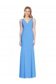 Stretch Crepe V-Neck Keyhole Back Trumpet Peacock Blue Prom Dress Canada Factory