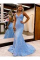 Velvet Sequin V-Neck Sheath Periwinkle Evening Gown Canada Factory