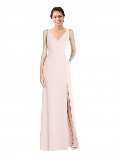 Stretch Crepe V-Neck Low Back A-Line Pink Black Tie Prom Dress Canada Factory