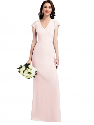 Stretch Crepe V-Neck A-Line Pink Prom Dress Canada Factory