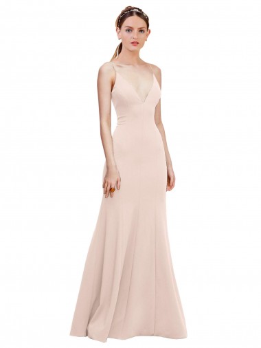 Stretch Crepe V-Neck V-Back A-Line Pink Long Prom Dress Canada Factory