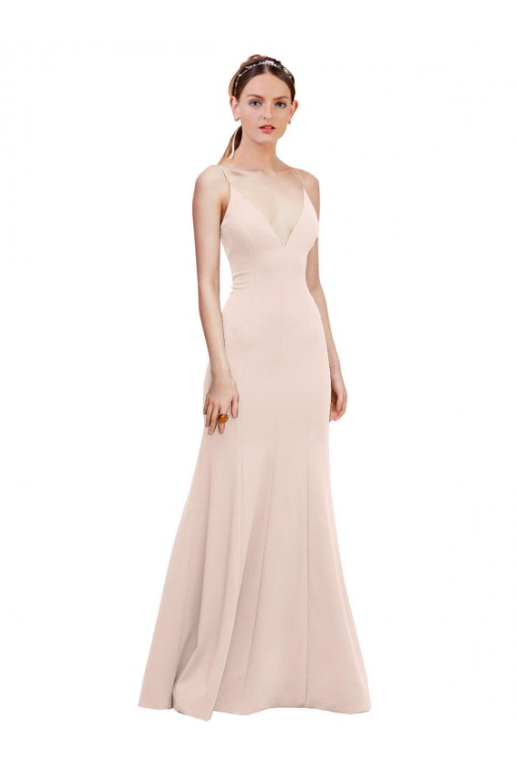 Stretch Crepe V-Neck V-Back A-Line Pink Long Prom Dress Canada Factory