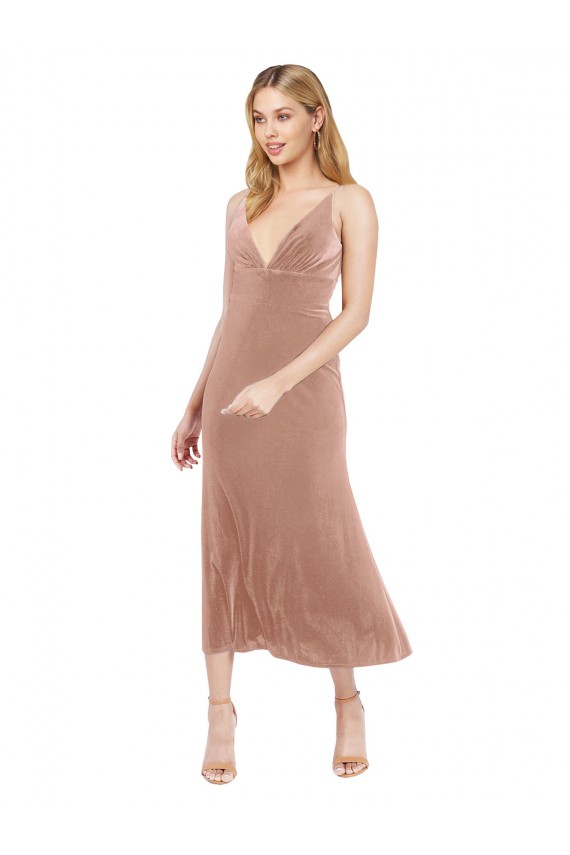 Stretch Velvet V-Neck V-Back A-Line Pink Prom Dress Canada Factory
