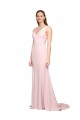 Stretch Crepe V-Neck V-Back A-Line Pink Black Tie Prom Dress Canada Factory