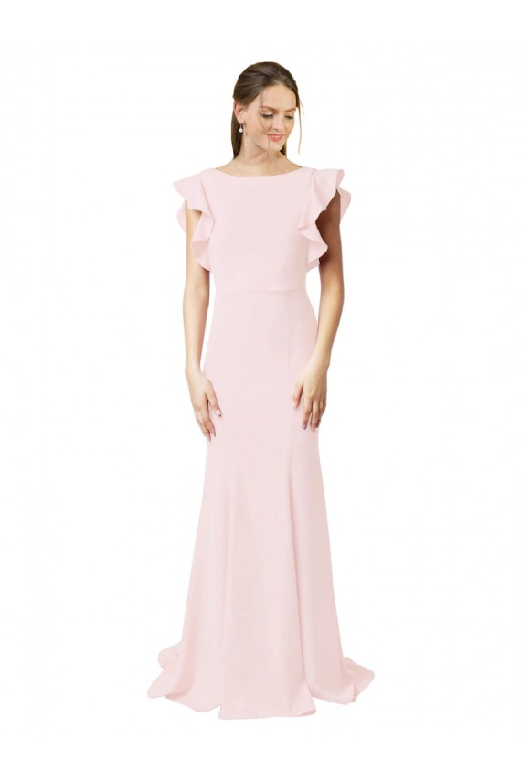Stretch Crepe Jewel Neck V-Back Mermaid Sheath Pink Black Tie Prom Dress Canada Factory