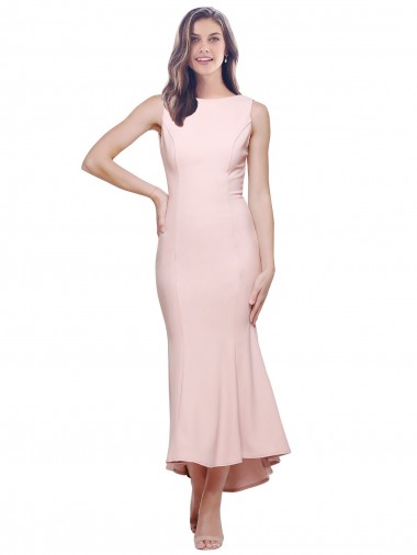 Stretch Crepe High Neck Low Back Sheath Pink High Low Prom Dress Canada Factory